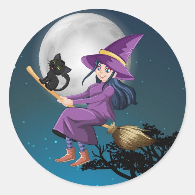 Halloween-Hexenkleber Runder Aufkleber (Vorderseite)