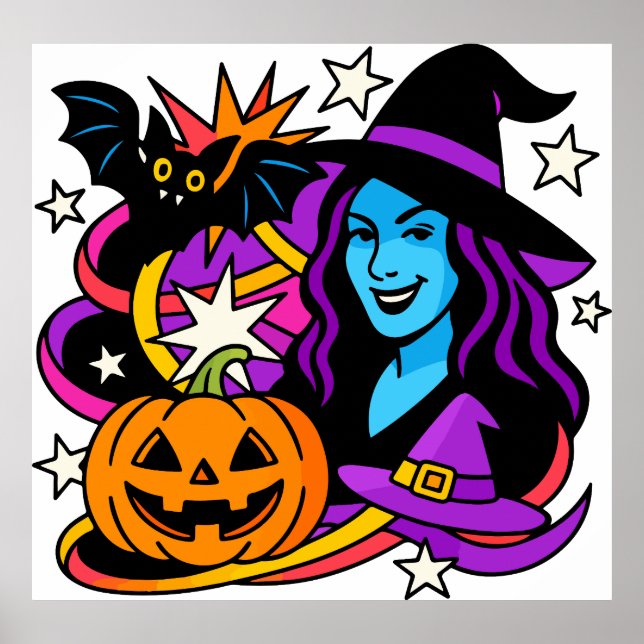 Halloween Hexenklirale PNG, spuke Frau mit Pum Poster (Vorne)