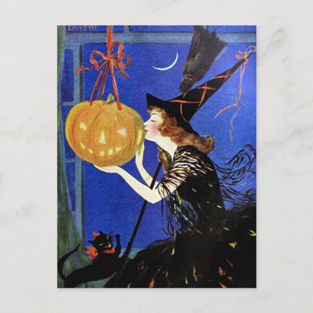 Halloween Hexenkunst Vintag Postkarte (Vorderseite)