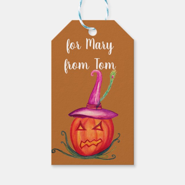 Halloween Hexenkürbis Geschenkanhänger (Vorderseite)