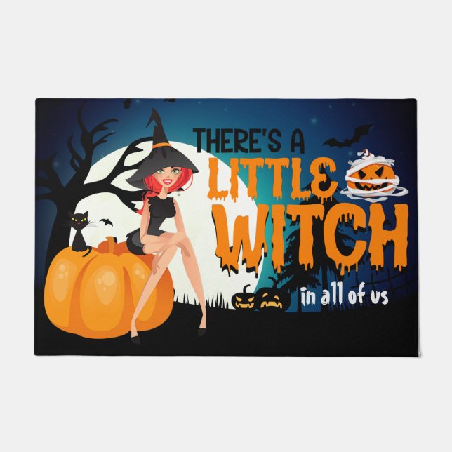 Halloween Hexenkürbiss und Schwarze Katze Fußmatte (Vorderseite)