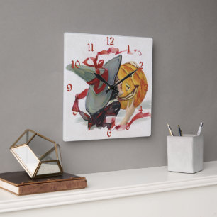 Halloween Hexenkuss: Magischer Jack o Lantern Quadratische Wanduhr