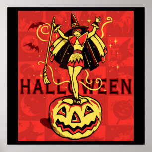 Halloween-Hexenmädchen (vintage) Poster