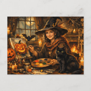 Halloween-Hexenmalerei-Kürbis Postkarte