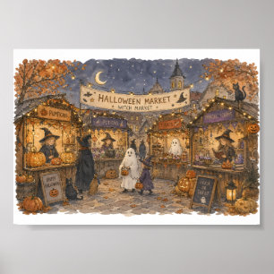 Halloween-Hexenmarkt-Szene-Illustration Poster