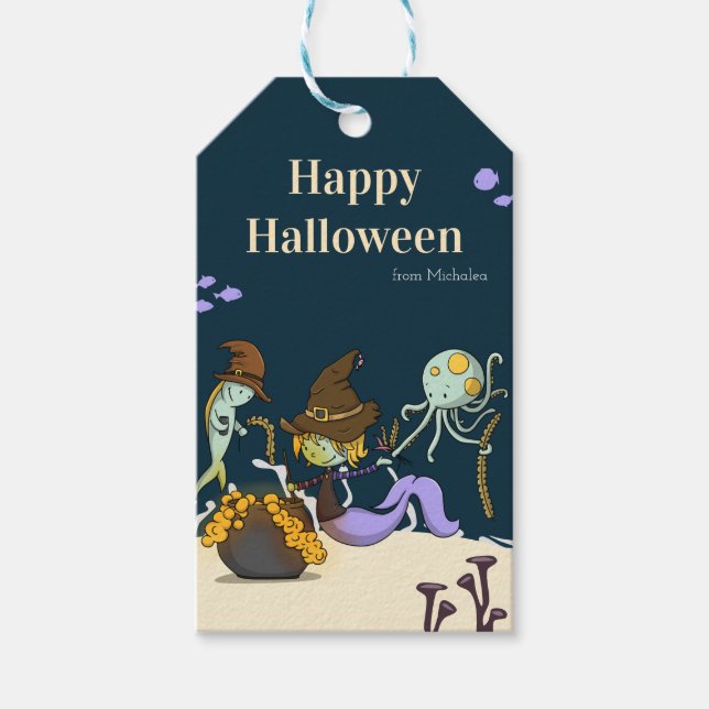 Halloween Hexenmeisterin mit Cauldron Personalisie Geschenkanhänger (Vorderseite)
