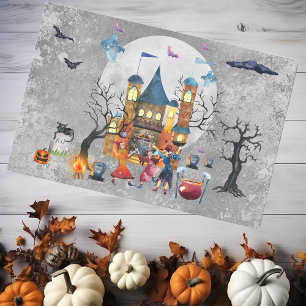 Halloween Hexenparty Spukhaus Aquarell Seidenpapier