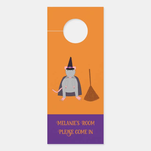 Halloween Hexenrat und Broom Double Side Custom Türanhänger (Vorderseite)