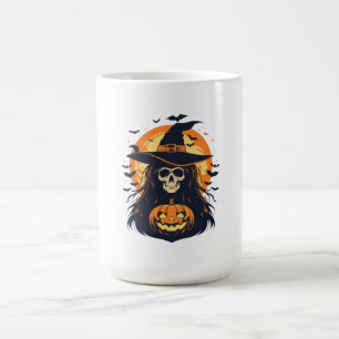 Halloween-Hexenschädel mit Jack O Lantern-Kürbis Kaffeetasse