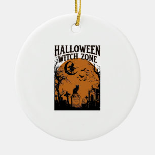 Halloween Hexenzone Schwarze Katze Friedhof Fleder Keramik Ornament