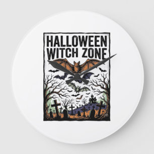Halloween-Hexenzone Vintage-Friedhofs-Fledermaus-D Große Wanduhr