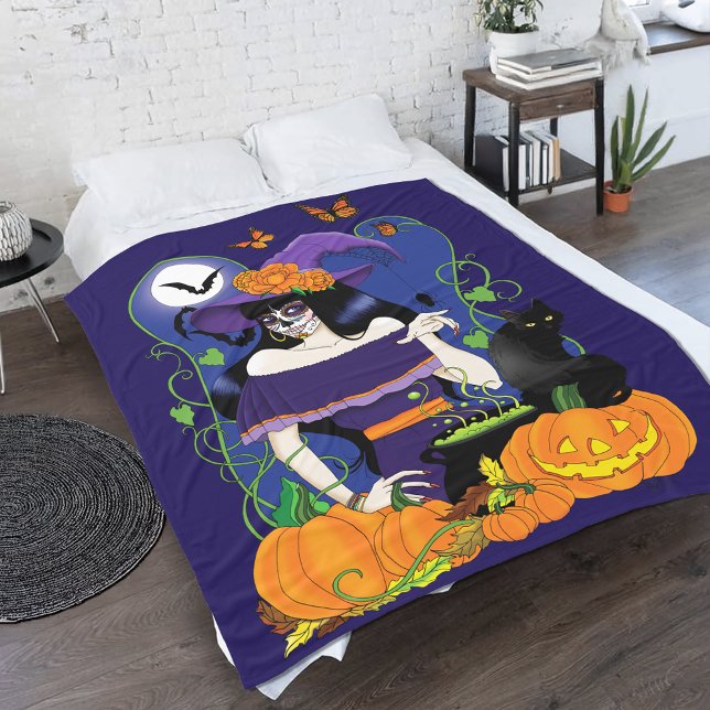 Halloween Hexenzuckerskull Fleecedecke (Von Creator hochgeladen)