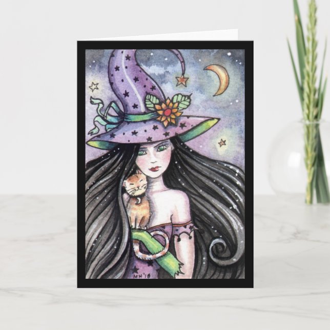 Halloween-Hexeorange Tabby-Gruß-Karte Karte (Vorderseite)