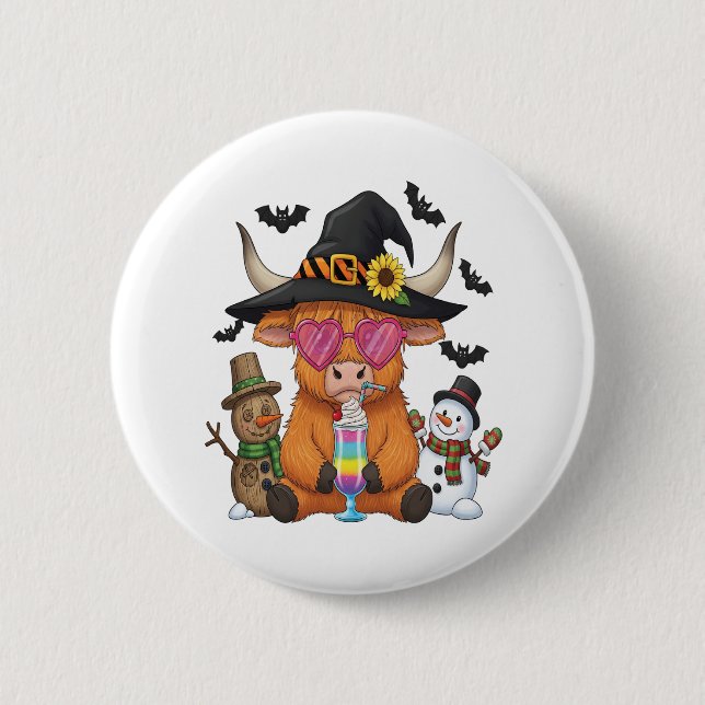 Halloween Highland Cow (2) Button (Vorderseite)