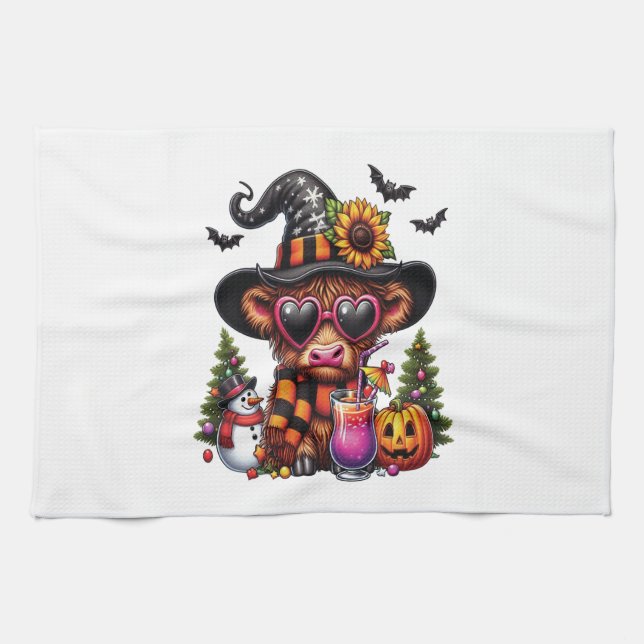 Halloween Highland Cow 2 Geschirrtuch (Horizontal)