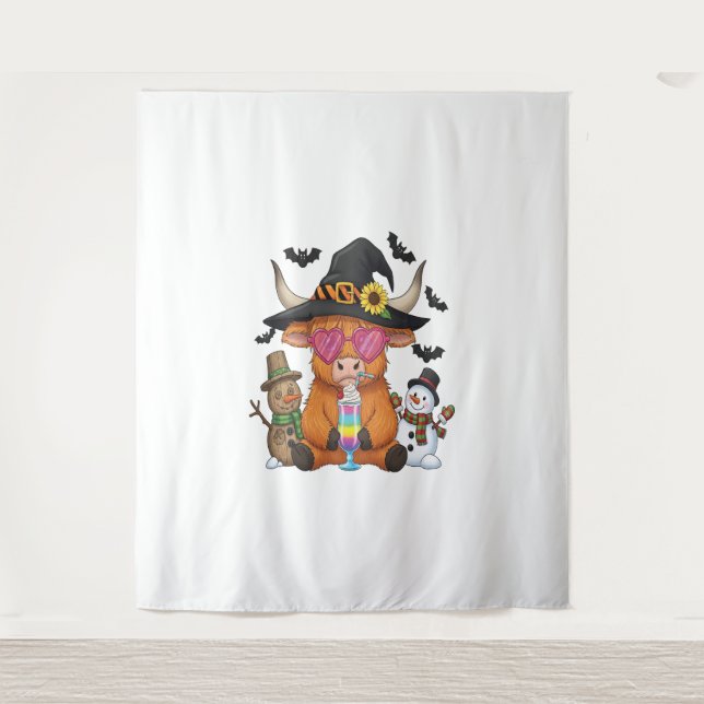 Halloween Highland Cow (2) Wandteppich (Vorderseite)