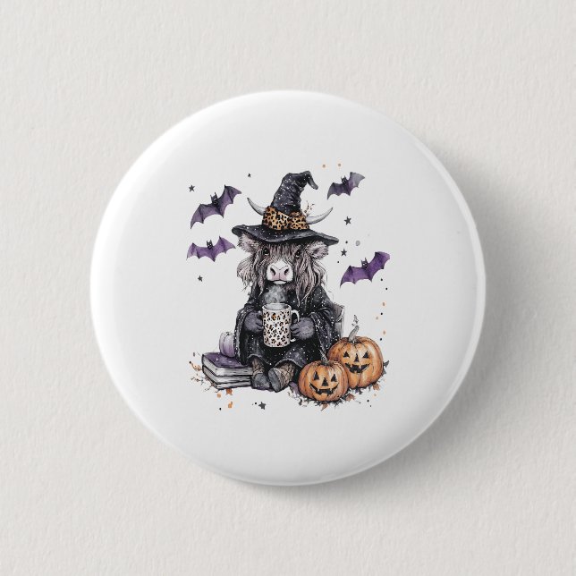 Halloween Highland Cow Button (Vorderseite)