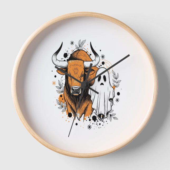Halloween Highland Cow Niedlich Fall Uhr (Vorderseite)