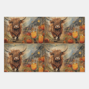 Halloween Highland Cow Portrait Ephemera Geschenkpapier Set