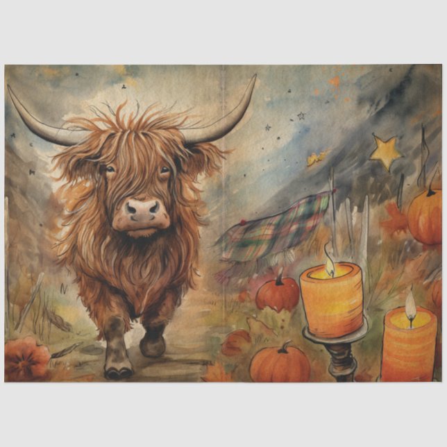 Halloween Highland Cow Portrait Ephemera Seidenpapier (Vorderseite)