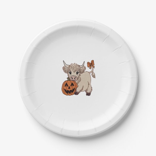 Halloween Highland Cow Pumpkin Pappteller (Vorderseite)