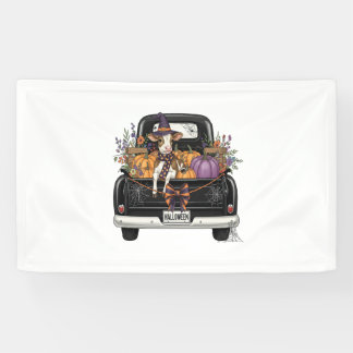 Halloween Highland-Rind mit LKW Banner