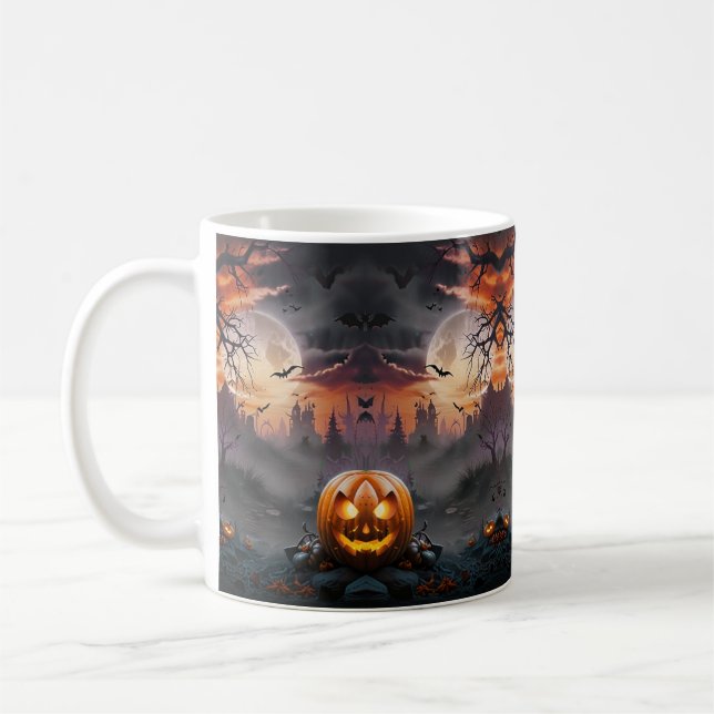 Halloween-Hintergrund in Orange und Grautönen Kaffeetasse (Links)