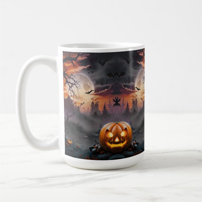 Halloween-Hintergrund in Orange und Grautönen Kaffeetasse (Links)