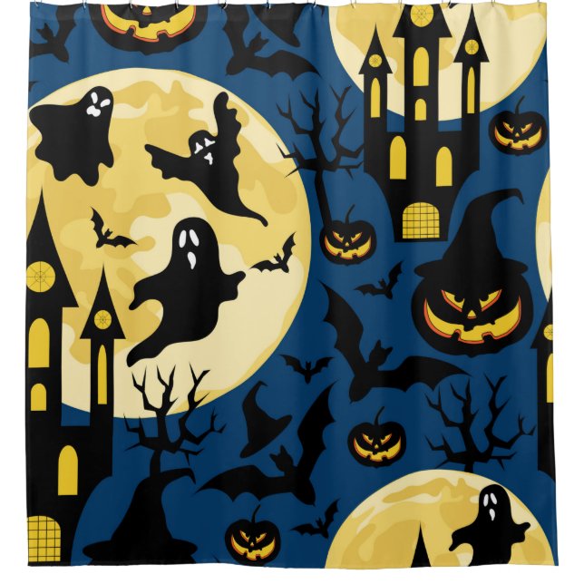 Halloween Hintergrund. Nahtloses Muster mit Monden Duschvorhang (Vorderseite)