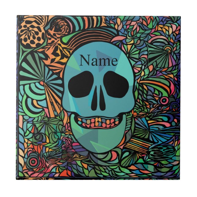 Halloween Hippie Skull Thunder_Cove Fliese (Vorderseite)