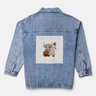 Halloween-Hochlandkuh-Kürbis Jeansjacke