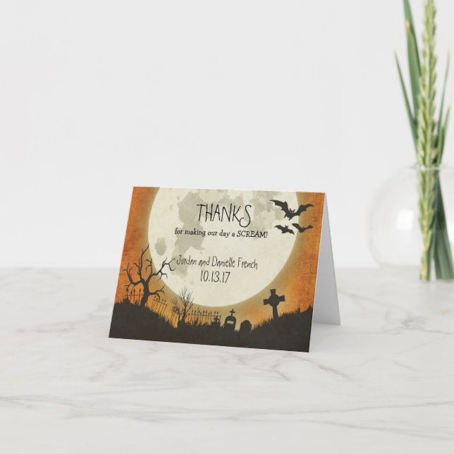 Halloween Hochzeit Dankeschön Karte - Mond in Oran (Vorderseite)