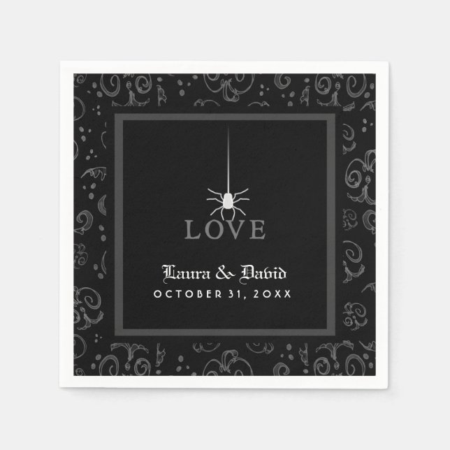 Halloween-Hochzeit der Black Gray & White Spider L Serviette (Vorderseite)