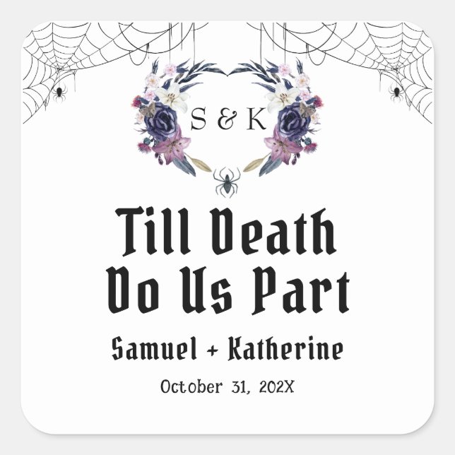 Halloween Hochzeit Quadratischer Aufkleber (Vorderseite)