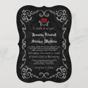 Halloween Hochzeit "TIL DEATH" Skelette & Herz Einladung