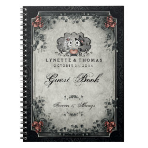 Halloween-Hochzeits-Gast-Buch-Skelette u. Herz Notizblock