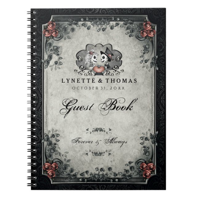 Halloween-Hochzeits-Gast-Buch-Skelette u. Herz Notizblock (Vorderseite)