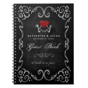 Halloween-Hochzeits-Gast-Buch-Skelette u. rotes Notizblock