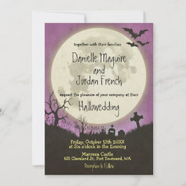Halloween Hochzeitseinladung lila mit Mond Einladung