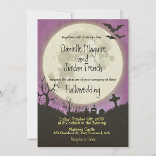 Halloween Hochzeitseinladung lila mit Mond Einladung