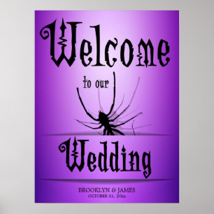 Halloween Hochzeitsempfang Lila Spinne signieren Poster