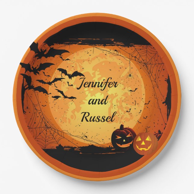 Halloween Hochzeitsempfang personalisieren Pappteller (Vorderseite)