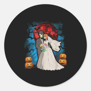 Halloween Hochzeitsgeschenk Skeleton Couple Bride Runder Aufkleber