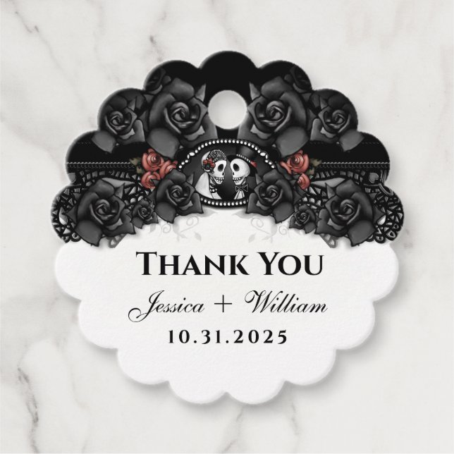Halloween Hochzeitskelette Schwarz-weiß Geschenkanhänger (Vorderseite)
