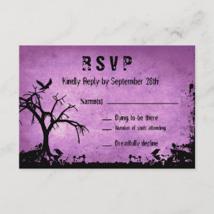 Halloween-Hochzeitsroster mit spurigen Bäumen und RSVP Karte
