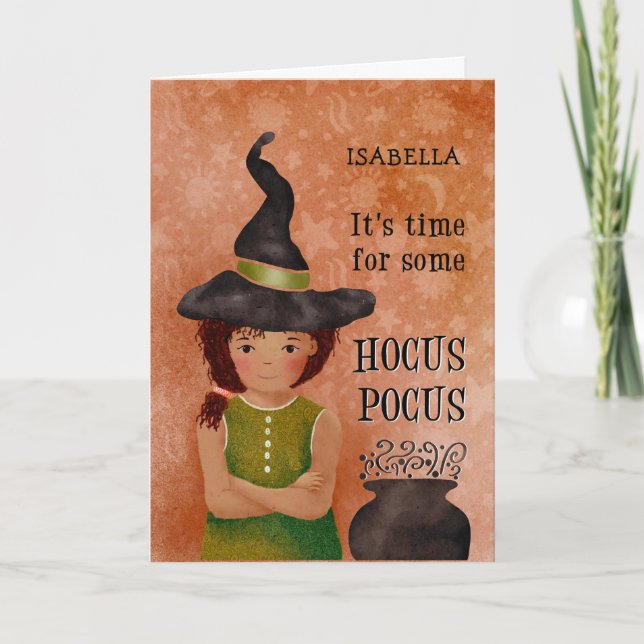 Halloween Hocus Pocus Girl Personalisiert Karte (Vorderseite)