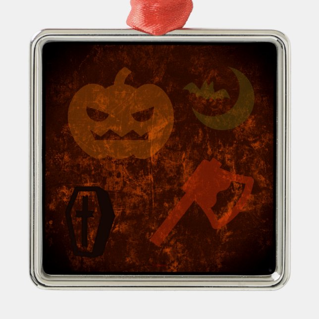 Halloween-Höhepunkte auf dem unheimlichen Hintergr Silbernes Ornament (Vorne)