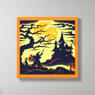 Halloween - Holzschnitt Stil 1 Leinwanddruck