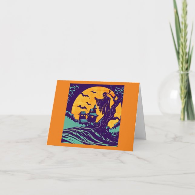 Halloween - Holzschnitt Stil 2 Karte (Vorderseite)