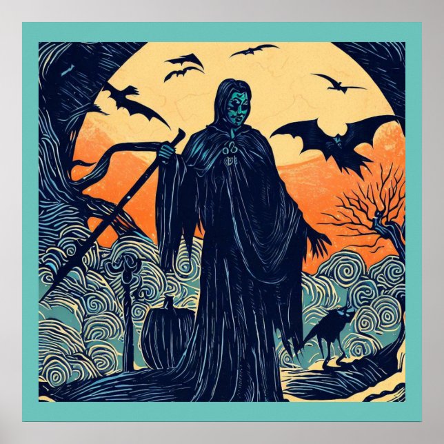 Halloween - Holzschnitt Stil 3 Poster (Vorne)